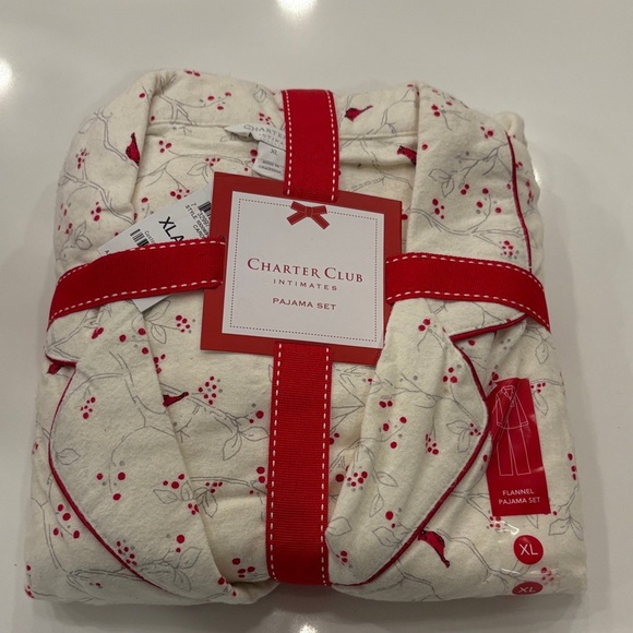 CHARTER CLUB Flannel pajama Set, NWT. Sweet cardinal design. Size XL. - Picture 1 of 3